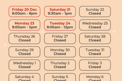 Holiday hours for 2024/2025